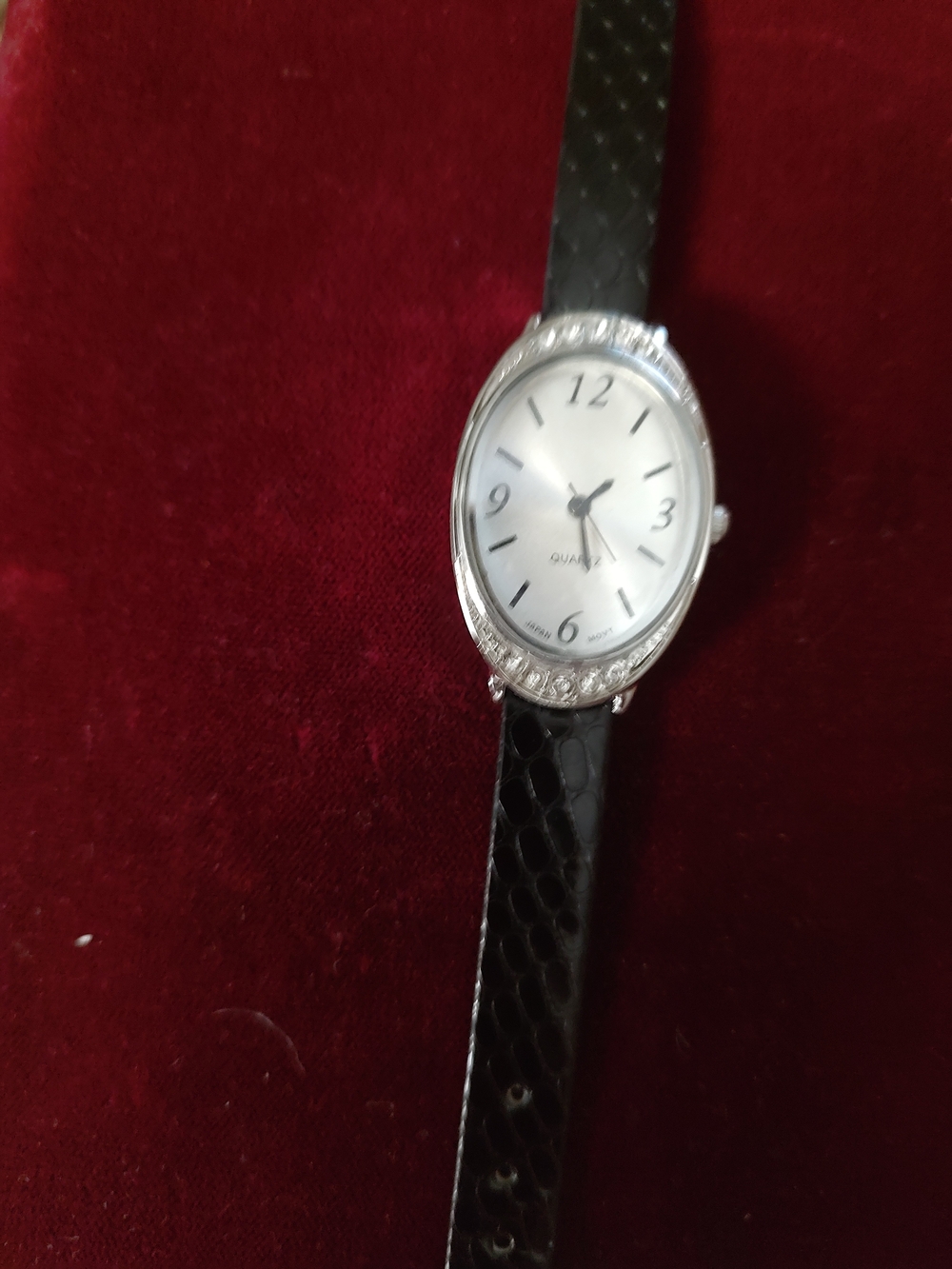 Avon Classic Black Leather Strap Women's Watch with Silver Dial